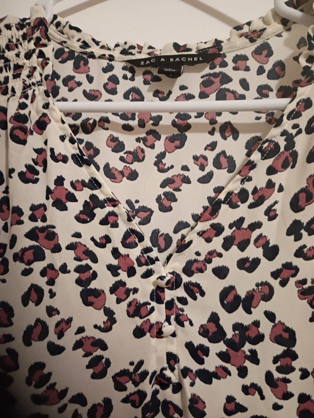 Zac & Rachel Cream Blouse with Pink and Black Leopard Spots
